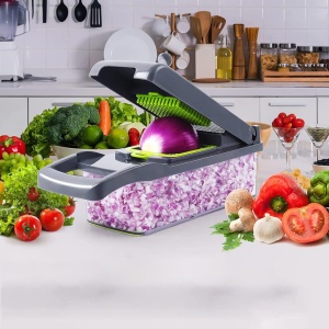Tocator manual multifunctional legume 14 piese, feliere si cuburi, recipient colectare - Img 2