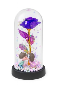 Trandafir Etern Violet in Cupola Plastic 20 cm Lumini LED , Figurine Indragostiti Baterii Incluse Cutie Cadou
