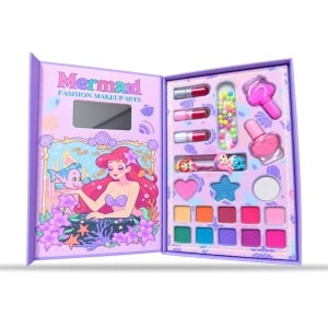 Trusa de machiaj pentru copii Mermaid, cu oglinda incorporata, IGOODCO IG-3176