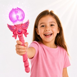 Baghetă magică cu lumini LED, roz 38 cm – jucărie copii cu efecte luminoase