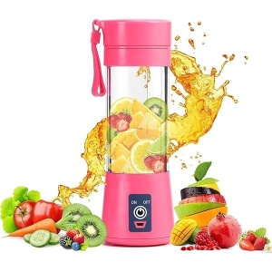 Blender portabil electric pentru smoothie si sucuri, reincarcabil USB 2000mAh, roz