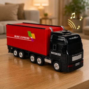 Boxă portabilă Bluetooth în formă de camion Music Express cu radio FM, USB, TF și funcție selfie, Rosu - Img 2