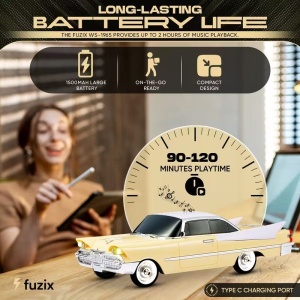 Boxa portabila Bluetooth masina retro, radio FM, USB, TF, AUX, LED, Type-C, bej - Img 2