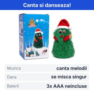 Braduț dansator de Crăciun cu muzică, funcționează cu 3 baterii AA, 15x8cm - Img 2