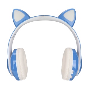 Căști wireless cu urechi de pisică și lumini LED, design ergonomic, Albastru