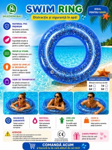 Colac Gonflabil cu Slipici Albastru 100 cm – Colac de Înot Glitter pentru Piscină și Plajă - Img 2
