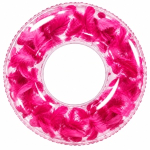 Colac Gonflabil Transparent cu Pene Fucsia, 80 cm – Plajă și Piscină - Img 2