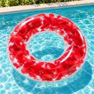 Colac Gonflabil Transparent cu Pene Roșii, 80 cm – pentru Plajă și Piscină - Img 5