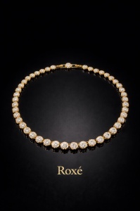 Colier dama ROXE lux auriu cu cristale rotunde, stralucire intensa, 40 cm