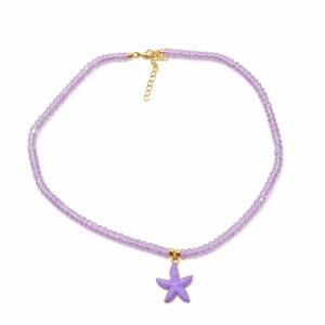 Colier Roxe cu pandantiv stea de mare mov, 40 cm, reglabil – bijuterie elegantă cu mărgele