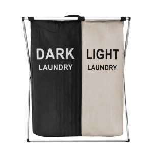 Cos dublu pentru rufe DARK LIGHT, pliabil, compartimentare haine, cadru metalic