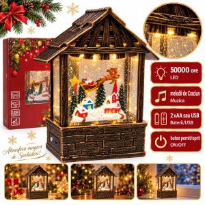 Decoratiune de Crăciun cu lumini și muzică, scenă de iarnă, 20x9,5 cm - Img 2