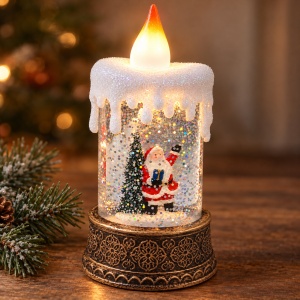 Decoratiune luminasa in forma de lumanare LED cu Mos Craciun si braduț, 19,5 cm - Img 4
