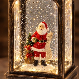 Felinar decorativ de Crăciun cu figurină Moș Crăciun, cu lumini LED si muzica, 29x14 cm - Img 5