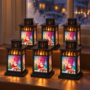Felinar decorativ de Crăciun cu LED și muzică, din plastic, negru, set de 6 bucăți, 20x11 cm - Img 2