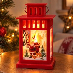 Felinar decorativ de Crăciun cu LED și muzică, set 6 bucăți, roșu, din plastic, 15x8 cm - Img 3