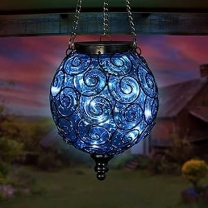 Felinar solar decorativ de grădină LED, sticlă albastră și metal, 15 LED-uri - Img 2