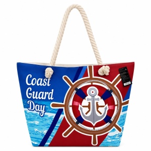 Geantă Mare de Plajă Coast Guard Day – Tote Spațioasă cu Design Marin și Mânere din Sfoară