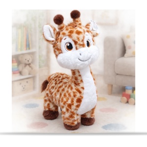 Girafă de pluș, blană portocalie cu pete maro, 60 cm - Img 8