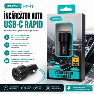 Încărcător Auto USB-C Rapid 38W – Adaptor Auto Fast Charge pentru Telefon, Tabletă și GPS - Img 2