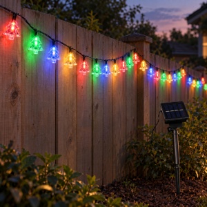 Instalație LED solară tip liniar, 50 LED multicolore, 10 m, fir negru, model LED Cu Braduti - Img 3