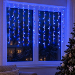 Instalatie LED tip ploaie, 120 de LED-uri albastre, 4 m, fir alb, interconectabila - Img 6