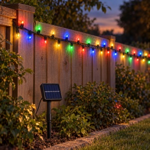 Instalație solară de Crăciun tip liniar, 100 LED-uri diamant multicolore, fir negru, 12 m - Img 3