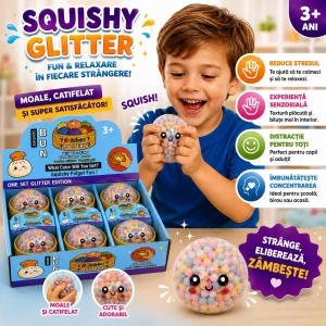 Jucărie Antistres Squishy Dumpling Transparent cu Bile Multicolore, 8,5 cm, Model Aleatoriu