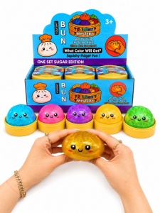 Jucărie Squishy Dumpling cu Bile din Gel și Sclipici 8,5 cm – Antistres Moale - Img 2
