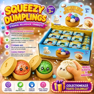 Jucărie Squishy Dumpling cu Sclipici 5,5 cm – Anti-Stres, Senzorială, Surprise Toy, Model Gălușcă - Img 3