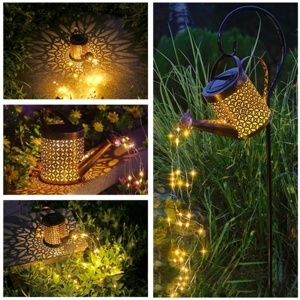 Lampă Solară de Grădină cu Stropitoare Decorativă, Metal, Lumini LED, Golden - Img 3