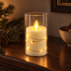 Lumânare LED decorativă în pahar, cu efect flacără, 10 cm - Img 3