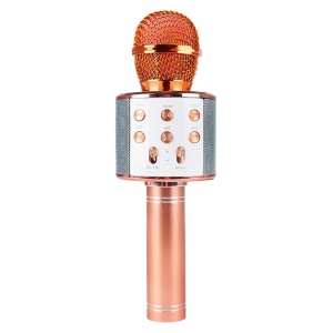 Microfon karaoke wireless Bluetooth cu difuzor, voice changer, USB si TF Card, rose gold