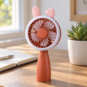 Mini ventilator de mână cu urechi de iepuraș, maro, 3 trepte de viteză - Img 4