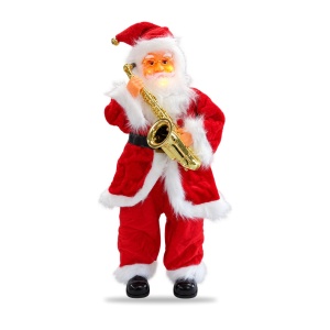 Moș Crăciun decorativ de Crăciun cu saxofon, cântă, dansează, luminează, 93 cm, baterii