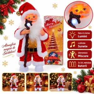 Moș Crăciun decorativ interactiv, cântă și dansează, cu lumini, 58 cm - Img 2