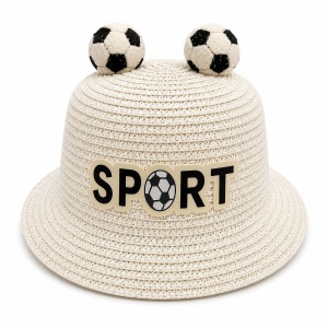 Palarie de Vara Alba Sport pentru Copii, cu Design Minge Fotbal si Protectie UV