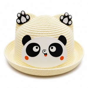 Palarie de Vara Crem Vanilie cu Panda pentru Copii, Protectie UV si Design Dragut
