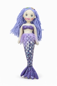 Papusa sirena textila muzicala 42 cm, canta „Bau Bau”, mov, jucarie copii +3 ani