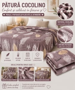 Patura Cocolino Pufoasa Tropical, Mov Pudrat, 200x220 cm