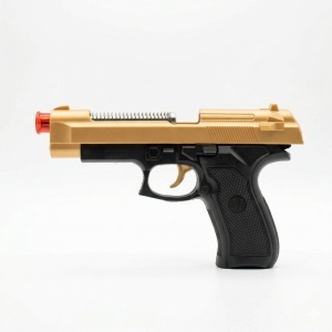 Pistol jucarie electric 20 cm auriu, cu lumini si sunet
