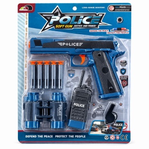 Pistol jucarie politist albastru, 19 cm soft gun cu accesorii si gloante cu ventuza - Img 2
