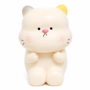 Pușculiță pisică alba, 20,5 cm, din plastic, cu capac inferior