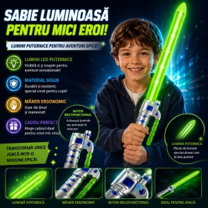 Sabie laser de jucărie verde cu lumini LED, 65 cm – sabie din plastic pentru copii