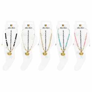 Set 12 bratari de picior Roxe, scoica cu perla, 20cm, culori aleatorii, reglabile