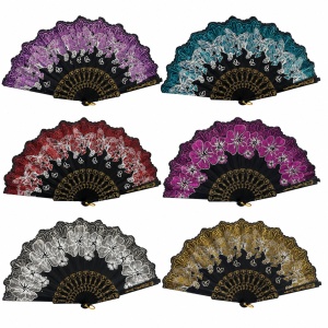 Set 24 Evantaie Decorative Pliabile cu Fluturi si Model Floral, 24 cm, Diverse Culori Elegante