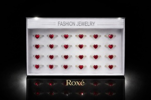 Set 24 inele dama elegante cu inimioara rosie, auriu si argintiu, reglabile ROXE