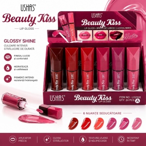 Set 24 Lip Gloss USHAS Beauty Kiss – 6 Nuanțe , Luciu Intens și Hidratare pentru Buze - Img 2
