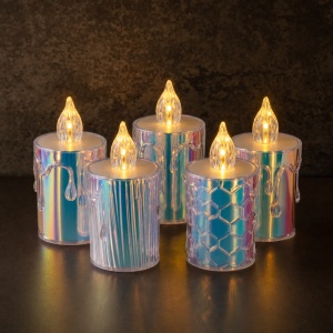 Set 24 lumanari LED decorative, plastic transparent, efect de flacara, 8x4cm - Img 4