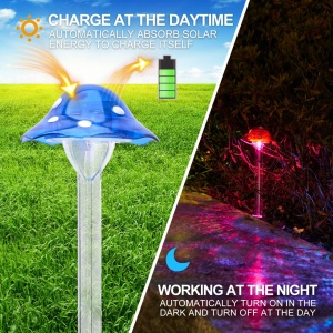 Set 3 Lampi Solare Gradina Tip Ciuperca cu LED, Decor Exterior, Panou Solar - Img 3